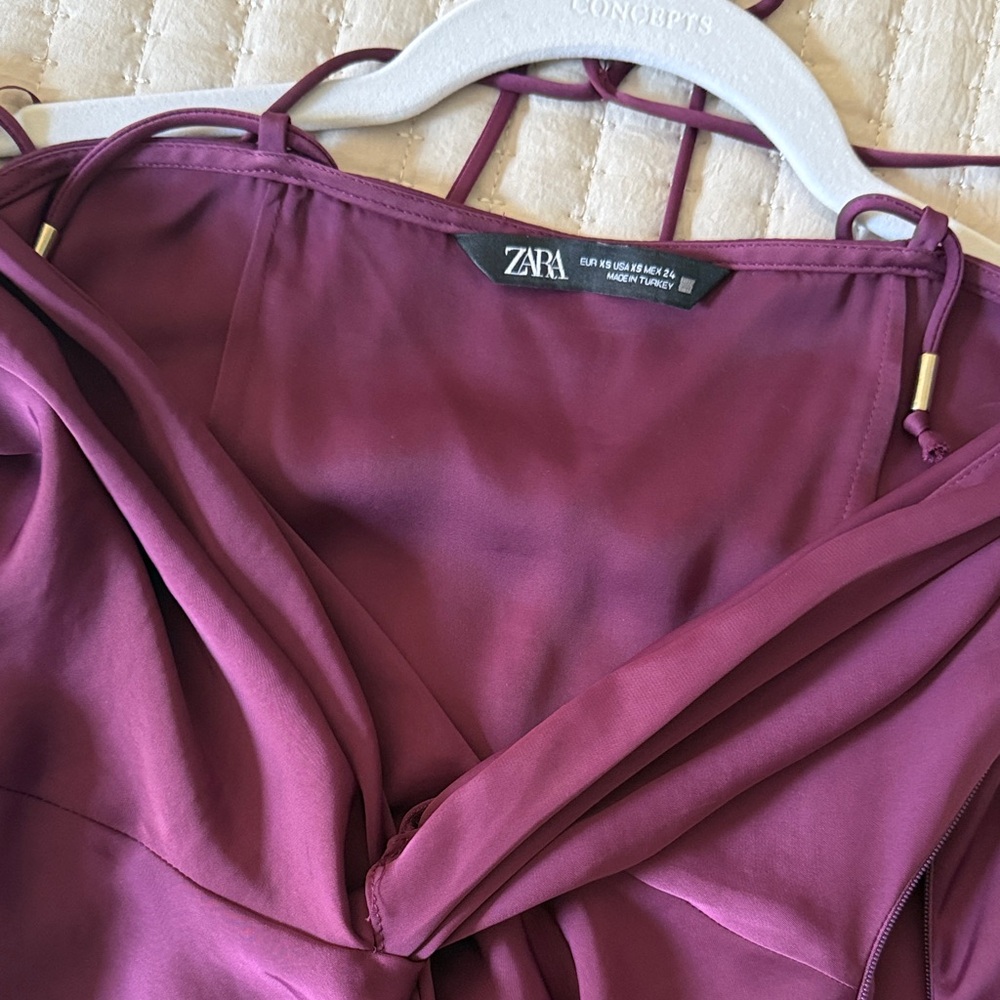ZARA silk midi long dress gown Eggplant XS Twist-Front Dress black label new - Picture 7 of 7